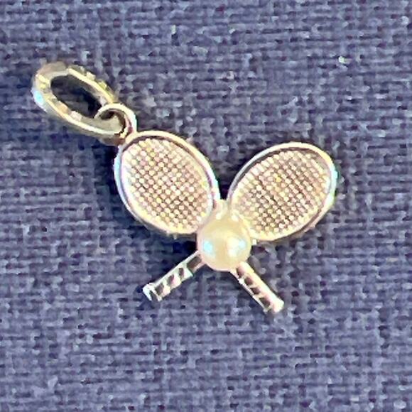 Petite Little TENNIS Racquet with Pearl Ball Sterling Silver Pendant Charm - Picture 1 of 5